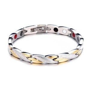 Stylish X Design Stainless Steel Magnetic Bracelet Two Tone Snake Print